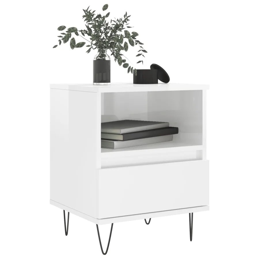 Table de chevet Blanc brillant 40x35x50 cm Bois d’ingénierie - 3