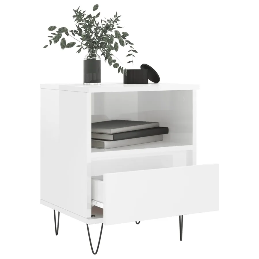 Table de chevet Blanc brillant 40x35x50 cm Bois d’ingénierie - 4