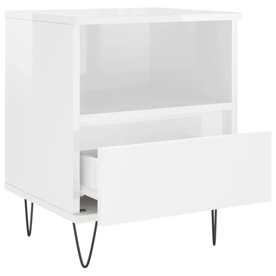 Table de chevet Blanc brillant 40x35x50 cm Bois d’ingénierie - 5