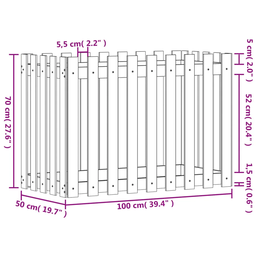 Lit surélevé de jardin design de clôture 100x50x70cm pin massif - 9