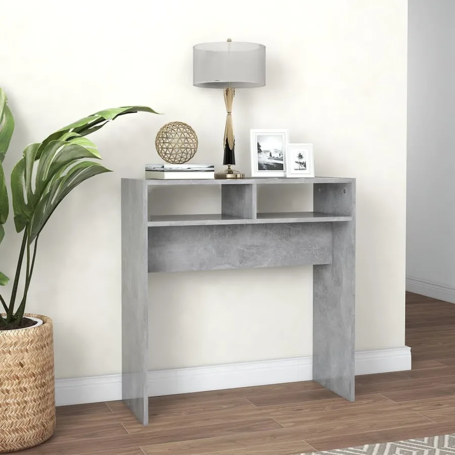 Table console gris béton 78x30x80 cm bois d'ingénierie - 3