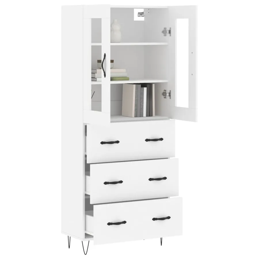 Buffet haut Blanc 69,5x34x180 cm Bois d'ingénierie - 3