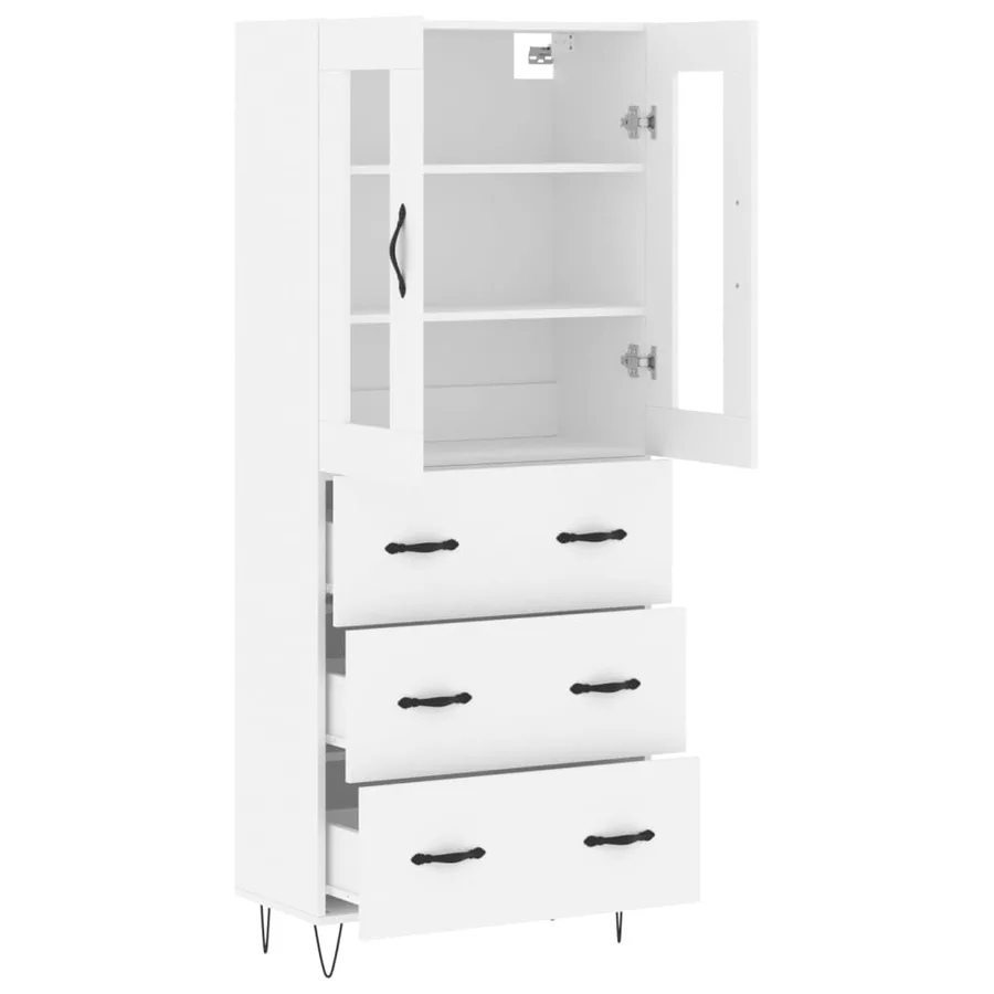 Buffet haut Blanc 69,5x34x180 cm Bois d'ingénierie - 4