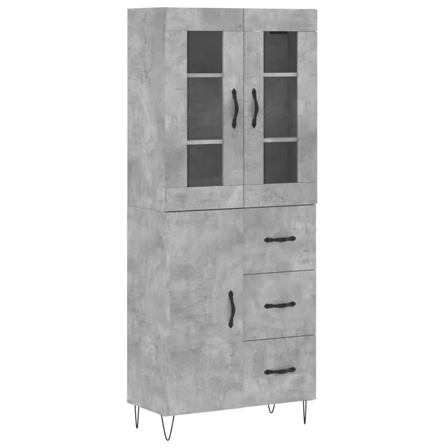Buffet haut Gris béton 69,5x34x180 cm Bois d'ingénierie - 2