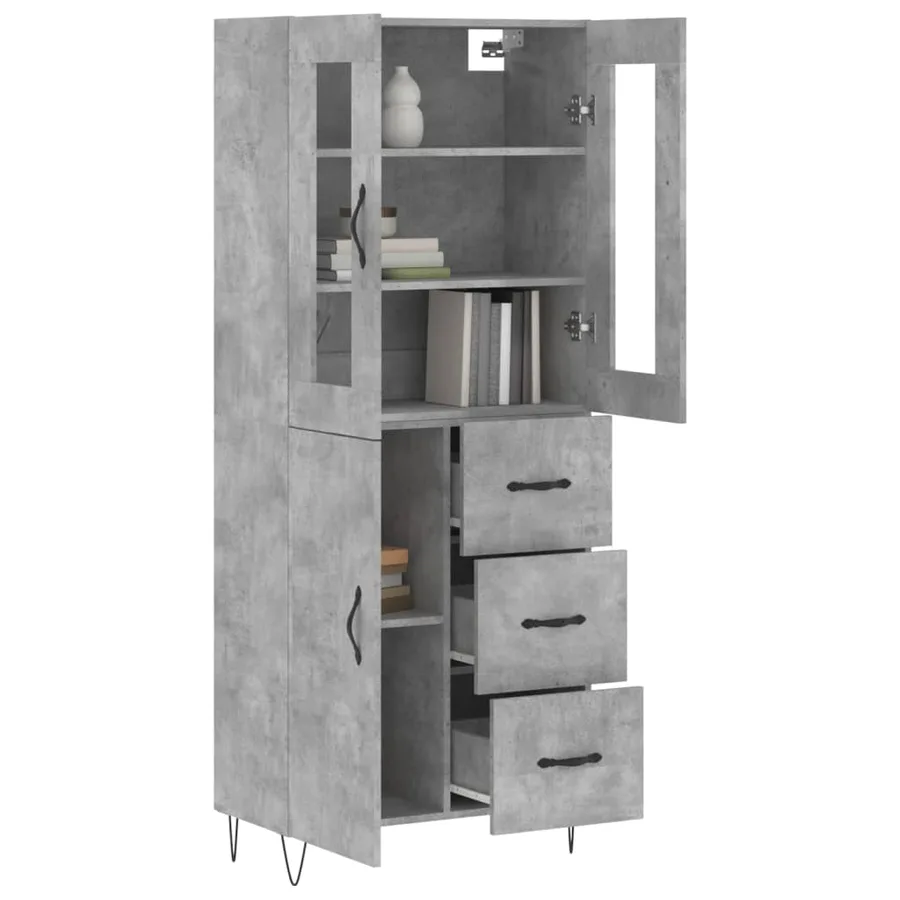 Buffet haut Gris béton 69,5x34x180 cm Bois d'ingénierie - 3