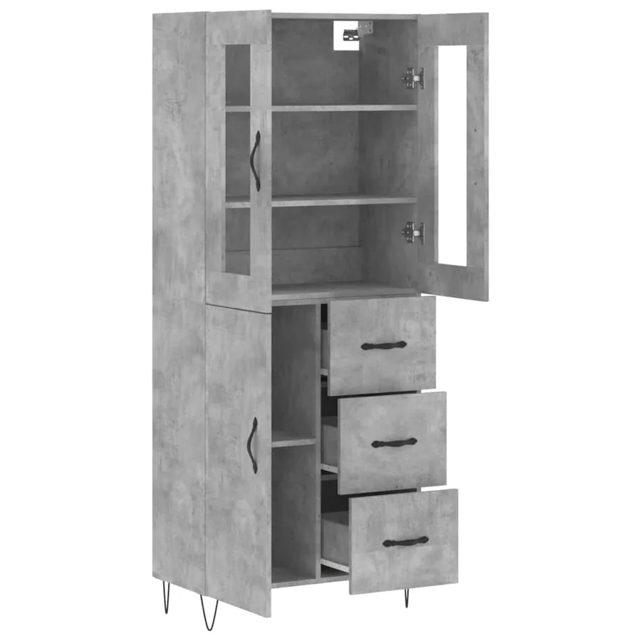 Buffet haut Gris béton 69,5x34x180 cm Bois d'ingénierie - 4