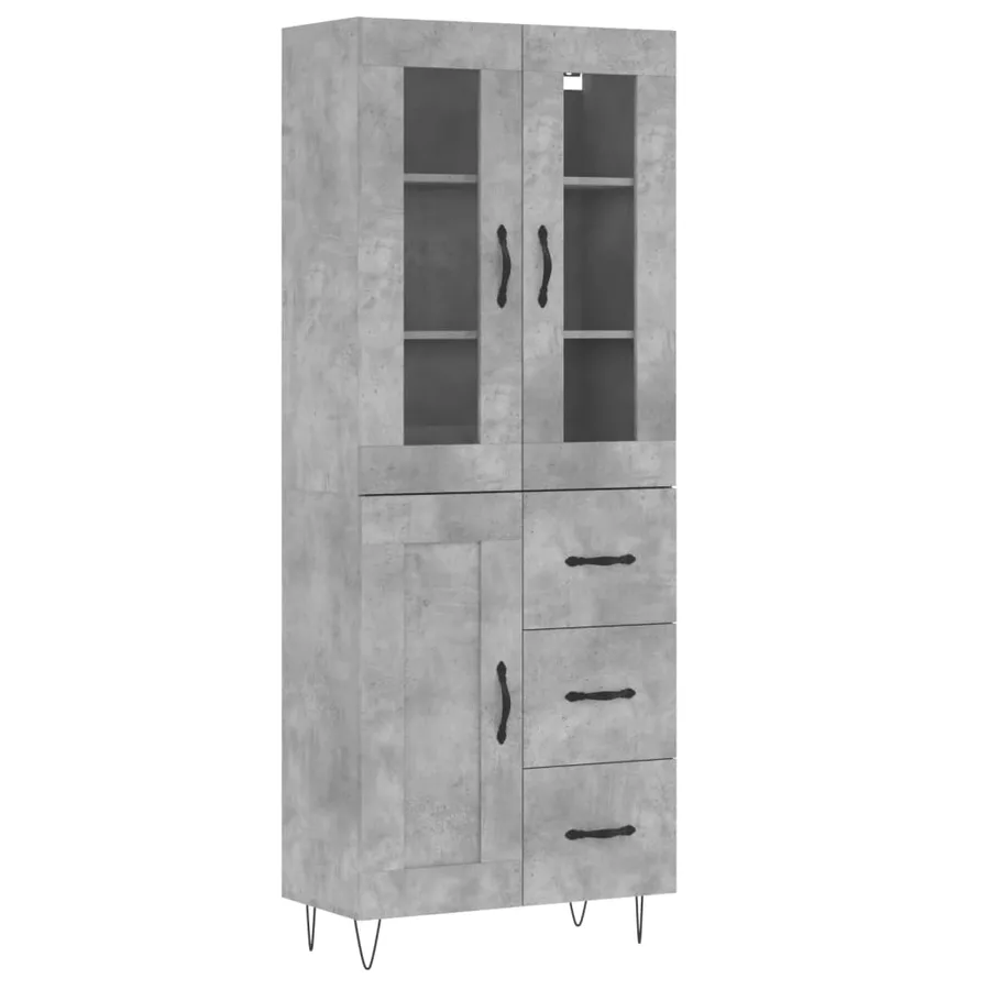 Buffet haut Gris béton 69,5x34x180 cm Bois d'ingénierie - 2