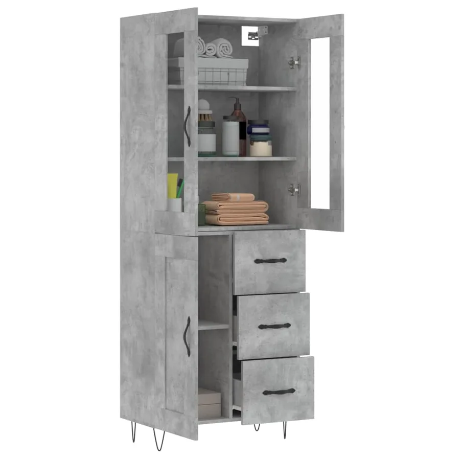 Buffet haut Gris béton 69,5x34x180 cm Bois d'ingénierie - 3