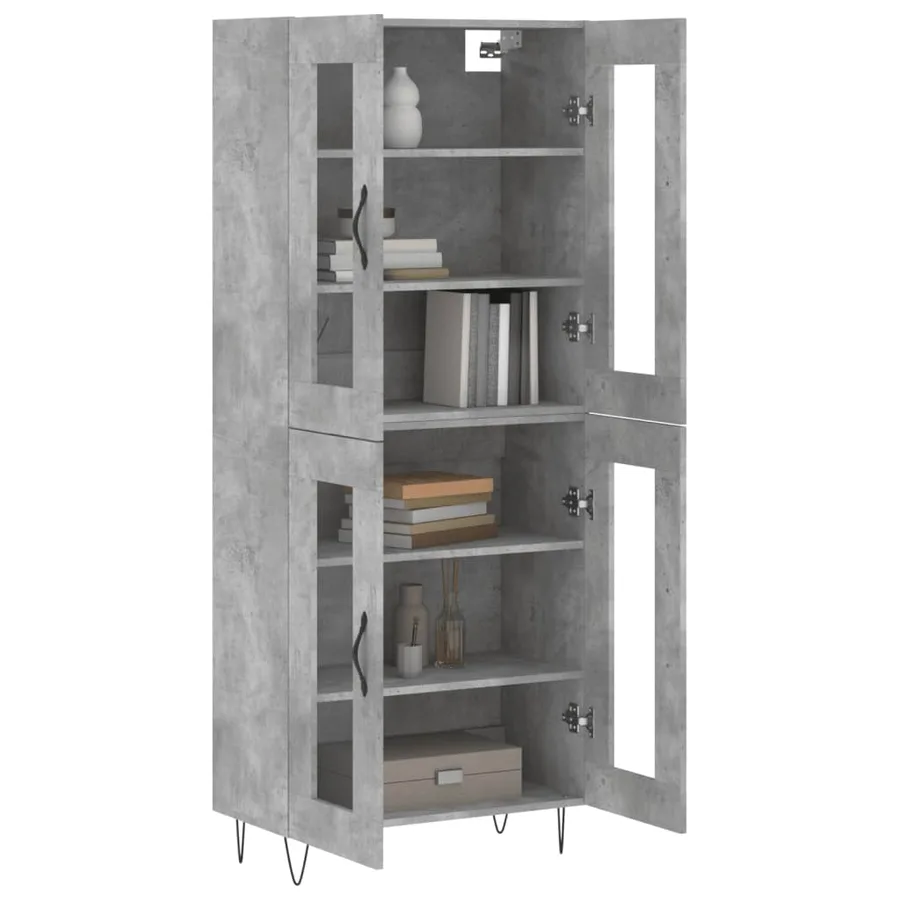 Buffet haut Gris béton 69,5x34x180 cm Bois d'ingénierie - 3
