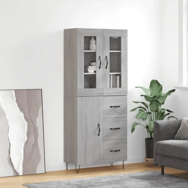 Buffet haut Sonoma gris 69,5x34x180 cm Bois d'ingénierie