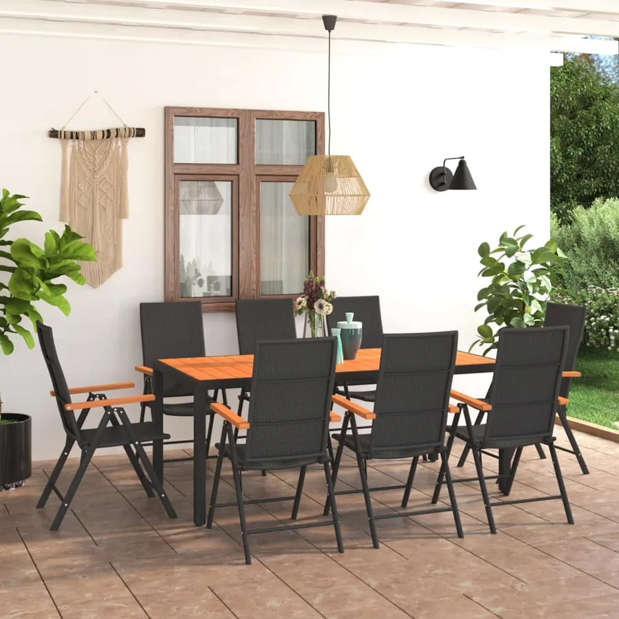 Ensemble à manger de jardin 9 pcs noir et marron