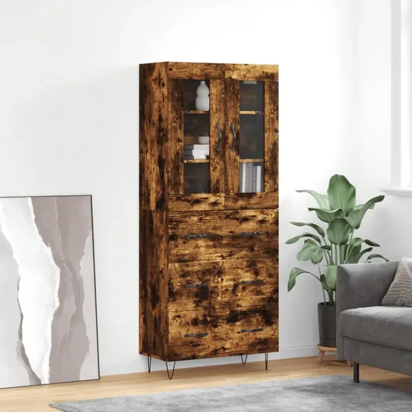 Buffet haut Chêne fumé 69,5x34x180 cm Bois d'ingénierie