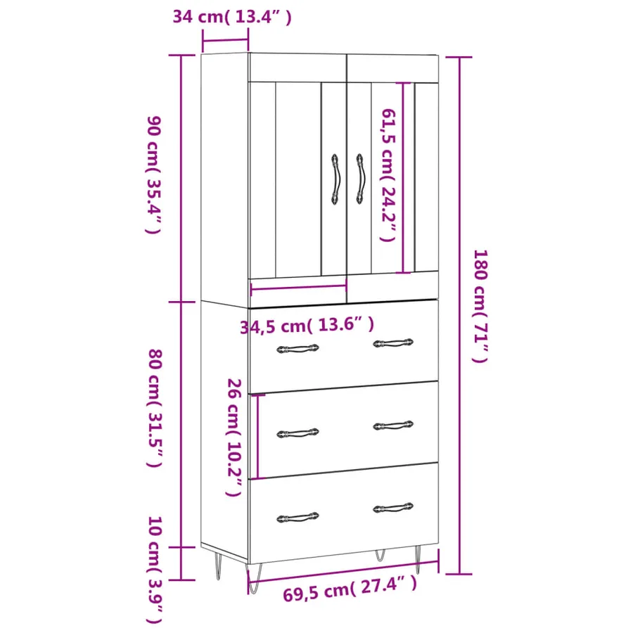 Buffet haut Chêne fumé 69,5x34x180 cm Bois d'ingénierie - 14