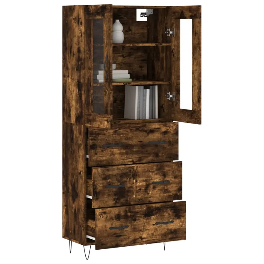 Buffet haut Chêne fumé 69,5x34x180 cm Bois d'ingénierie - 3
