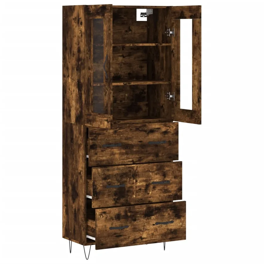 Buffet haut Chêne fumé 69,5x34x180 cm Bois d'ingénierie - 4