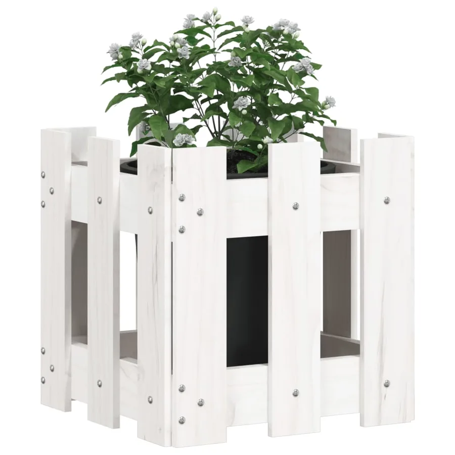 Jardinière avec design de clôture blanc 30x30x30 cm pin massif - 3