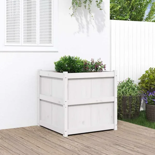Jardinière blanc 70x70x70 cm bois de pin massif