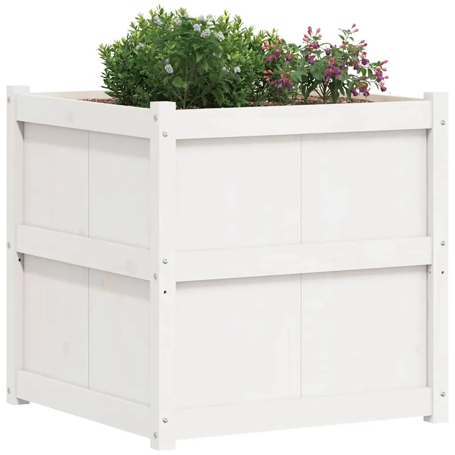 Jardinière blanc 70x70x70 cm bois de pin massif - 4
