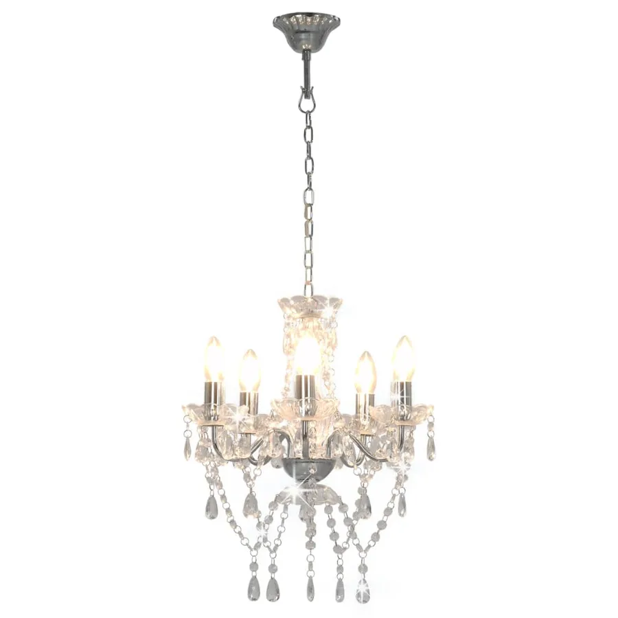 Lustre avec perles de cristal Argenté Rond 5 x E14 - 2
