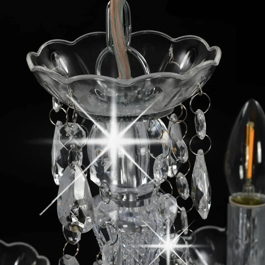 Lustre avec perles de cristal Argenté Rond 5 x E14 - 5