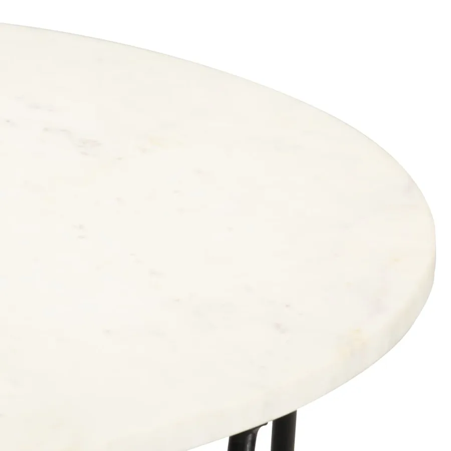 Table basse Blanc 65x65x42 cm Pierre véritable texture marbre - 3