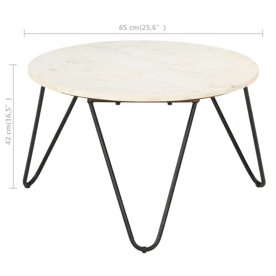 Table basse Blanc 65x65x42 cm Pierre véritable texture marbre - 4