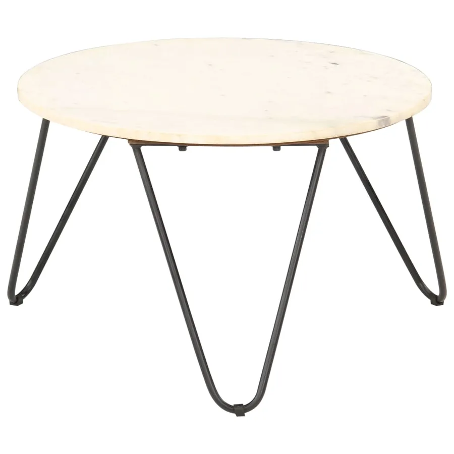 Table basse Blanc 65x65x42 cm Pierre véritable texture marbre - 7