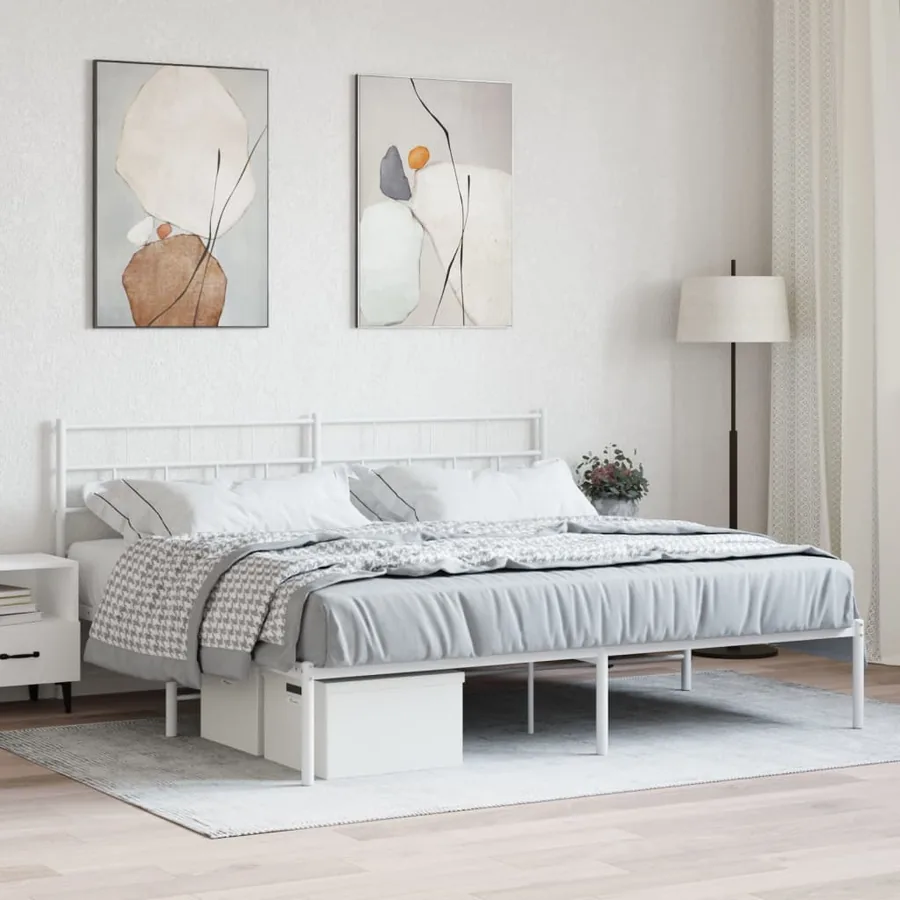 Cadre de lit métal sans matelas et tête de lit blanc 180x200 cm