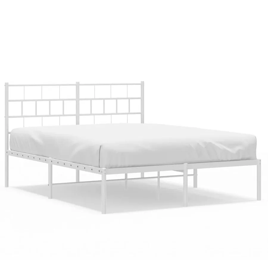 Cadre de lit métal sans matelas et tête de lit blanc 150x200 cm - 2