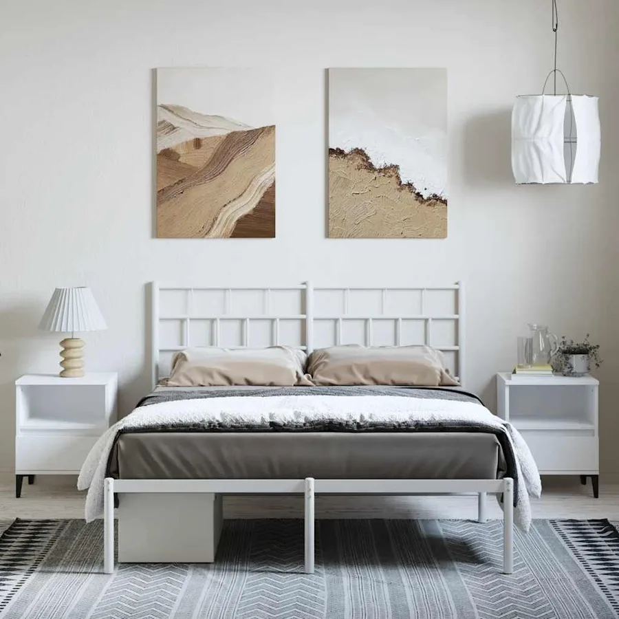 Cadre de lit métal sans matelas et tête de lit blanc 150x200 cm - 4