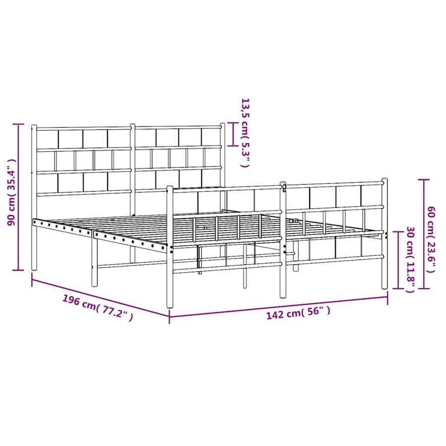 Cadre de lit métal sans matelas et pied de lit blanc 135x190 cm - 10