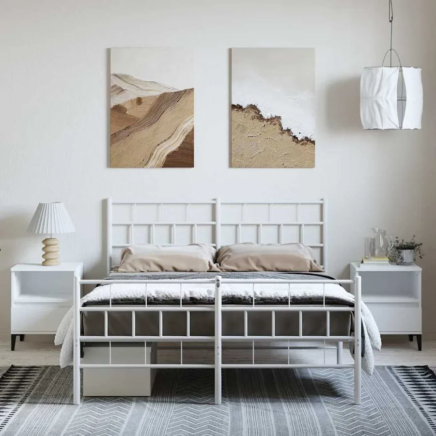 Cadre de lit métal sans matelas et pied de lit blanc 135x190 cm - 4