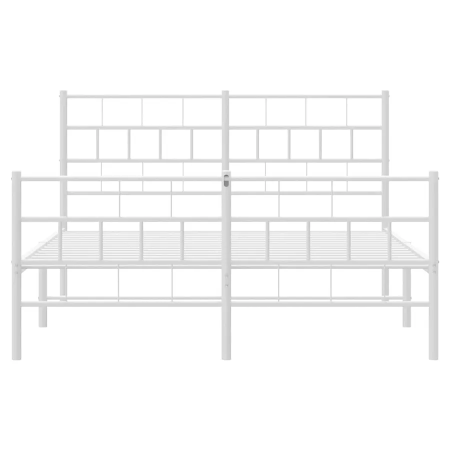 Cadre de lit métal sans matelas et pied de lit blanc 135x190 cm - 6