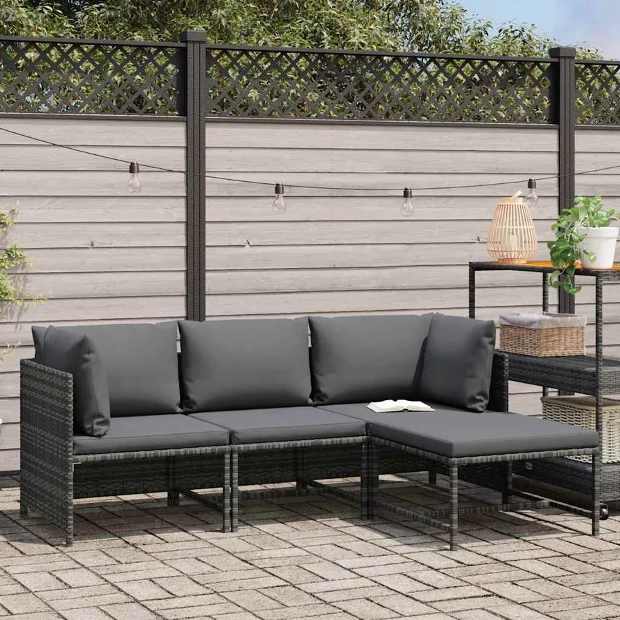 Salon de jardin 4 pcs avec coussins Résine tressée Gris - 2