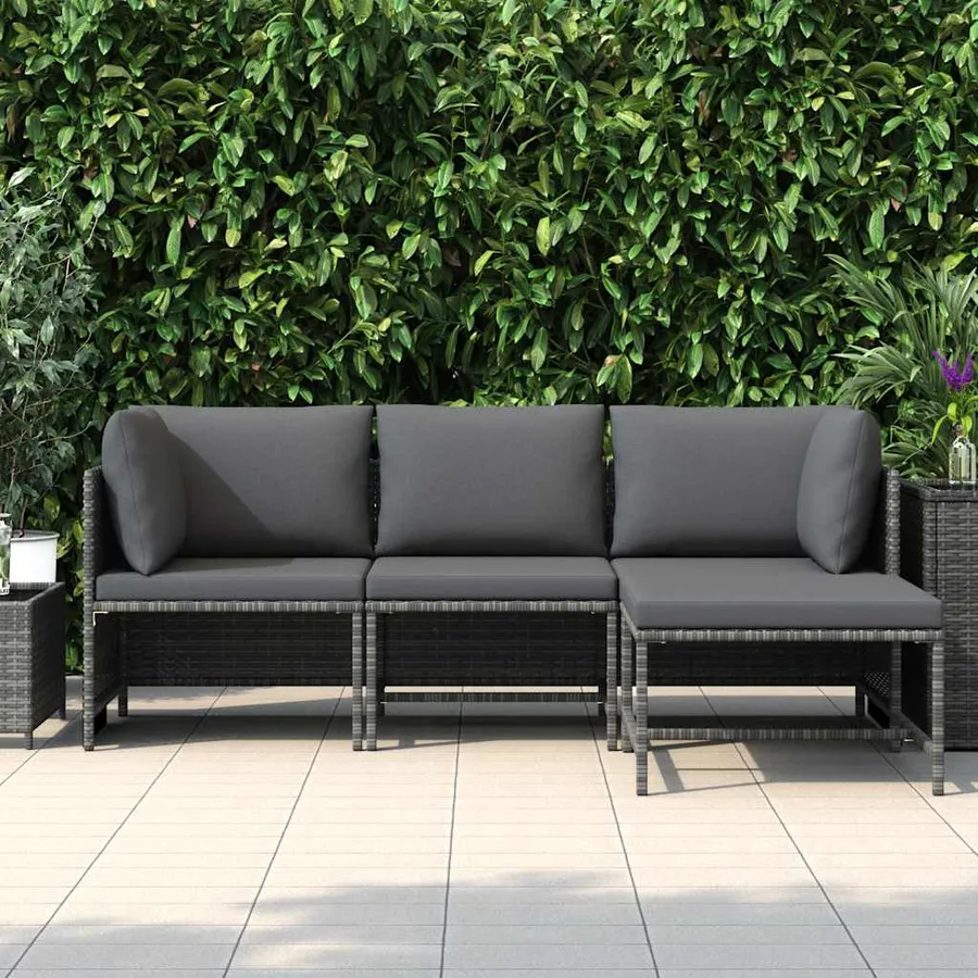 Salon de jardin 4 pcs avec coussins Résine tressée Gris - 3