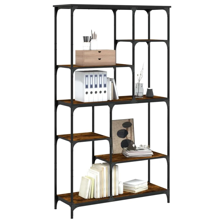 Bibliothèque chêne fumé 99x35,5x176 cm bois ingénierie acier - 3