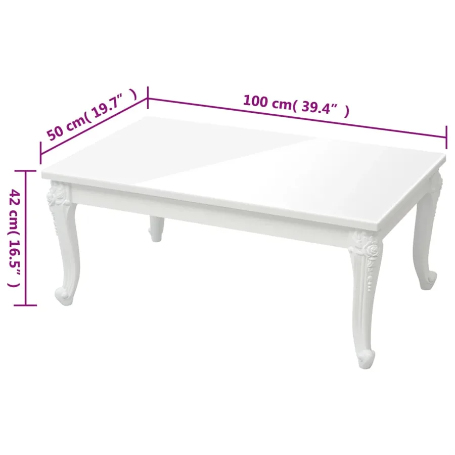 Table basse blanc brillant 100x50x42 cm bois d'ingénierie - 5
