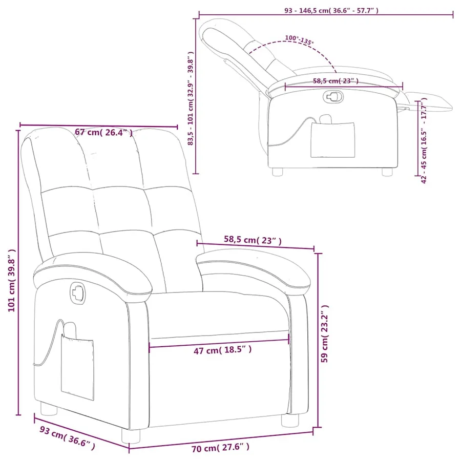 Fauteuil de massage inclinable Noir Tissu - 14