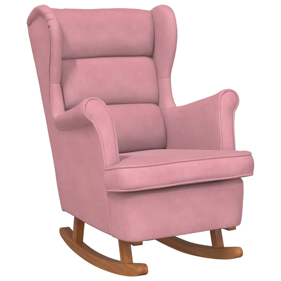 Fauteuil à bascule à oreilles en velours rose bois massif - 2