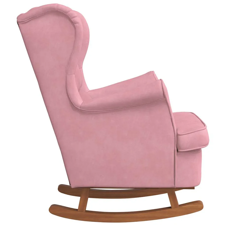 Fauteuil à bascule à oreilles en velours rose bois massif - 5