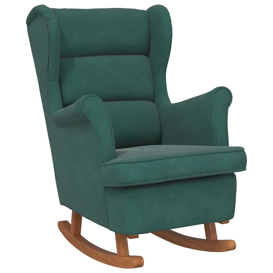 Fauteuil à bascule à oreilles en velours vert foncé bois massif - 2