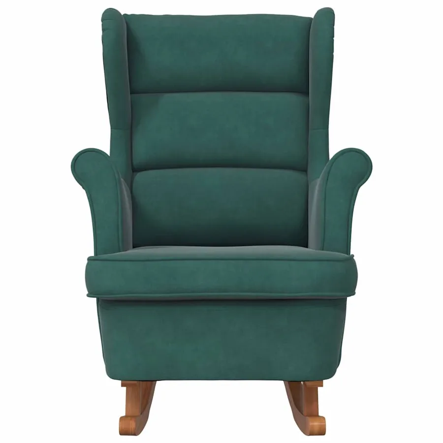 Fauteuil à bascule à oreilles en velours vert foncé bois massif - 4