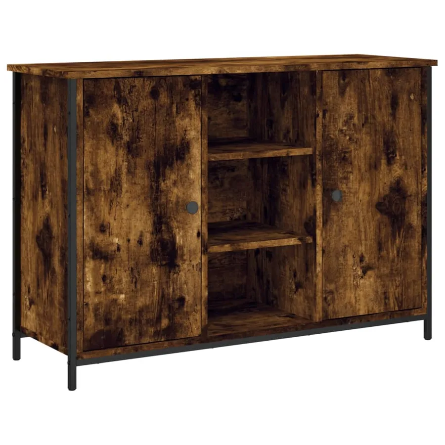 Buffet chêne fumé 100x35x70 cm bois d'ingénierie - 2