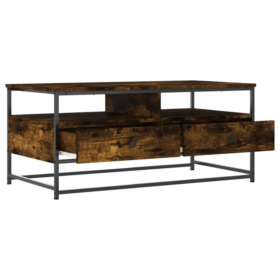 Table basse chêne fumé 100x51x45 cm bois d'ingénierie - 3