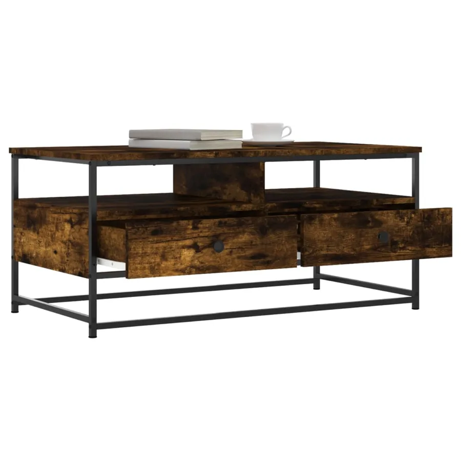 Table basse chêne fumé 100x51x45 cm bois d'ingénierie - 9