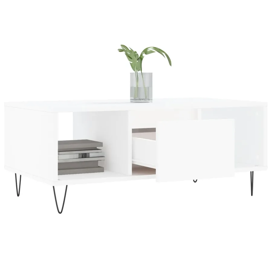 Table basse Blanc 90x50x36,5 cm Bois d'ingénierie - 4