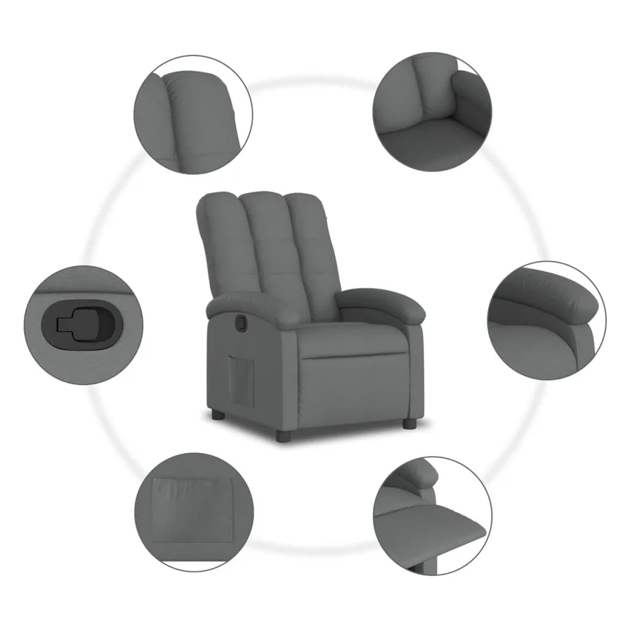 Fauteuil inclinable en tissu gris foncé - 7