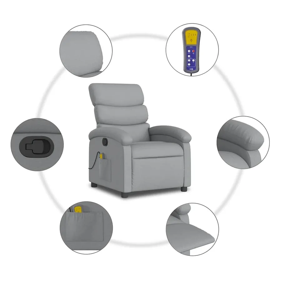 Fauteuil de massage inclinable Gris clair Tissu - 9
