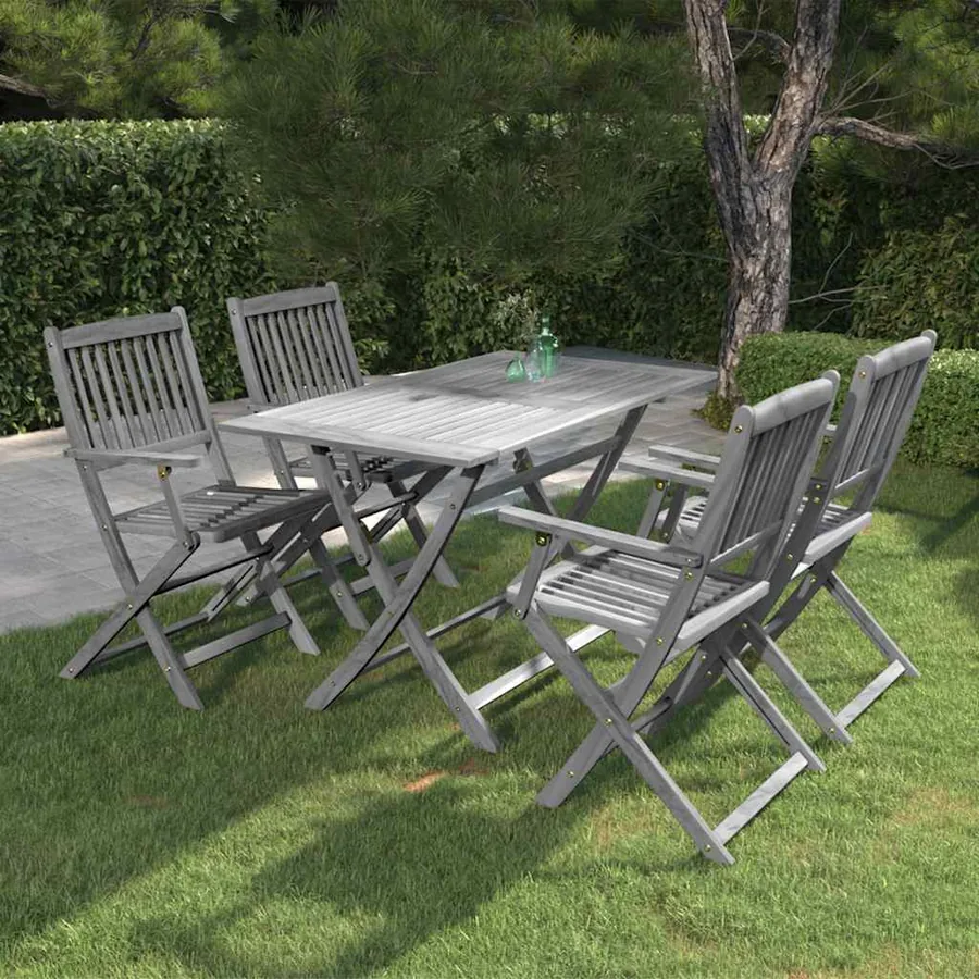 Ensemble à manger de jardin 5 pcs Bois d'acacia massif Gris