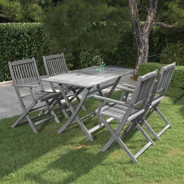 Ensemble à manger de jardin 5 pcs Bois d'acacia massif Gris